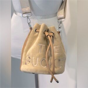 NEW The Bucket Bag Embroidered Plush Drawstring Tan Crossbody Bag Dust Bag